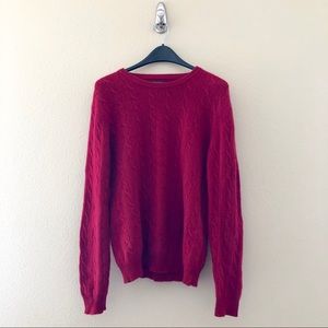 Mens Large Red 100% Cashmere Cable Knit Sweater